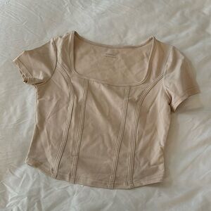 Beige faux corset, scoop neck tshirt